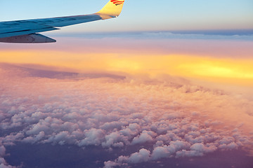 Image showing View from airplane window inside the clouds