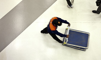 Image showing Moving people from above at the airport