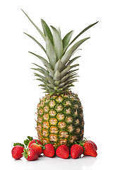 Image showing Isolated fruits - Pineapple and Strawberries 