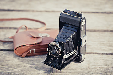 Image showing Old folding camera