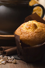 Image showing Homemade cinnamon muffins with coffe