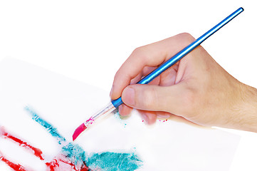 Image showing Hand painting picture with brush artist