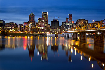 Image showing Portland Downtown City Skyline at Twilight