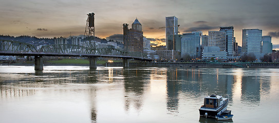 Image showing Sunset Over Portland City Skyline Panorama