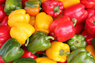 Image showing Red, Yellow and Green Peppers