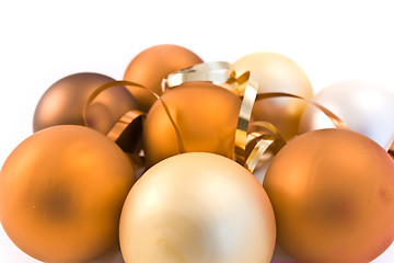 Image showing christmas glass balls decorated with ribbons