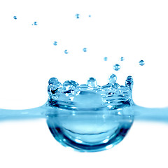 Image showing Falling drop of blue water
