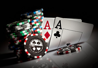 Image showing gambling chips and aces