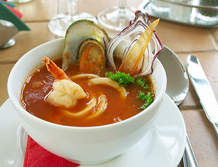 Image showing Tasty soup on a table at restaurant