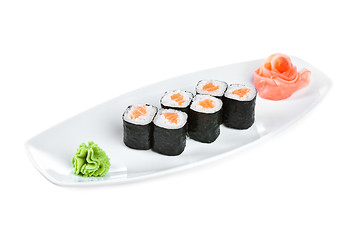 Image showing Sushi (Roll syake maki) on a white background