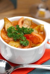 Image showing Tasty soup on a table at restaurant