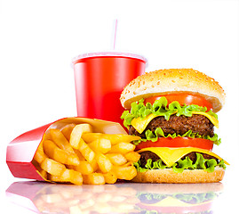 Image showing Tasty hamburger and french fries