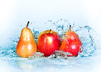 Image showing Apple, pear and water