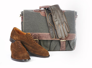 Image showing Man's brief case gloves and shoe