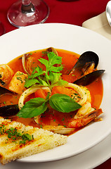 Image showing Tasty soup on a table at restaurant