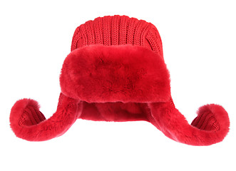 Image showing Red fur cap on a white background