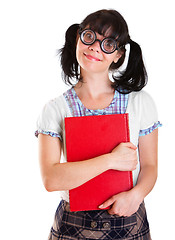 Image showing Nerd Student Girl with Textbooks