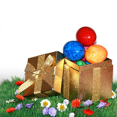 Image showing Easter gift on a green meadow