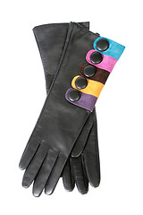 Image showing Female leather gloves on a white background