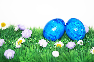 Image showing Colorful Easter eggs on green grass