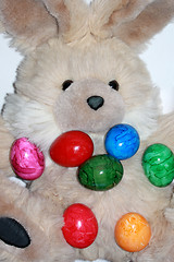 Image showing Easter bunny with eggs