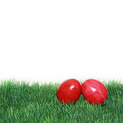 Image showing Two red Easter eggs