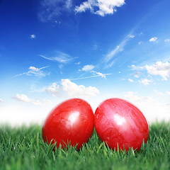 Image showing Easter eggs under the blue sky