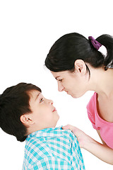 Image showing Boy confronts his mother isolated on white background 