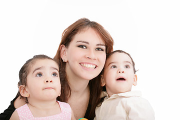 Image showing children with mother on white background 