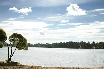 Image showing Lake and sun.