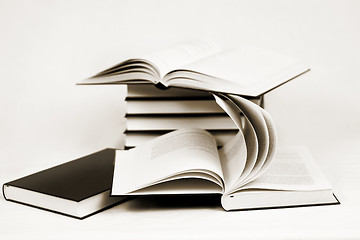 Image showing composition of bw books toned to sepia