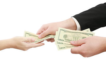 Image showing Hands giving money isolated on white background 