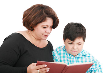 Image showing Mother with the son reading the book 