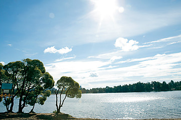 Image showing Lake and sun.