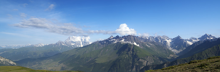 Image showing Panorama Caucasus Mountains in summer. Georgia, Svaneti