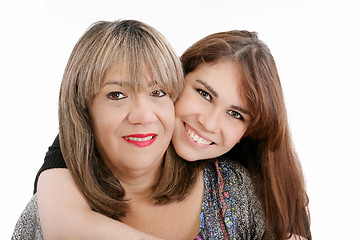 Image showing Photo of attractive woman and her young daughter looking at came