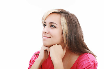 Image showing teenager think positive, isolated on white