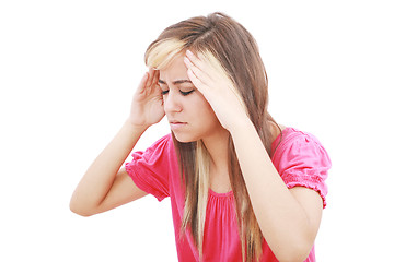 Image showing Woman with terrible headache or big problem 
