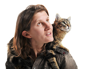 Image showing norwegian cat and woman