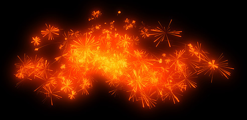 Image showing Holiday: orange festive fireworks at night 