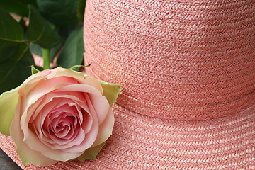 Image showing Pink hat with decoration of lovely pink rose