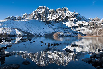 Image showing Sacred Gokyo Lake and mountain peak in Himalayas