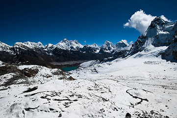 Image showing View from Renjo Pass: Everest Mt. and Gokyo lake