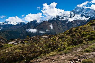 Image showing Ama Dablam and Thamserku peaks: Himalaya landscape