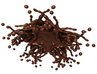 Image showing Splashes: Liquid chocolate with drops isolated