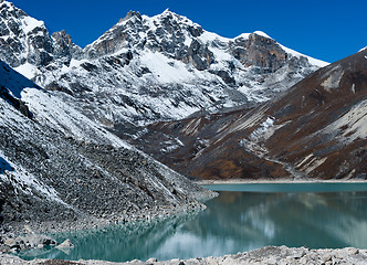 Image showing Sacred Lake and mountain peaks near Gokyo in Himalayas