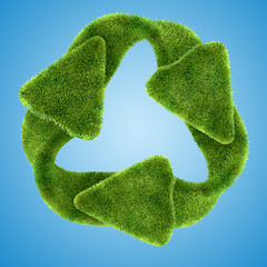 Image showing Ecology: green grass recycling symbol 