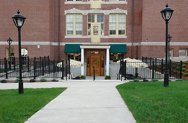 Image showing Entry to old school converted to apartment building