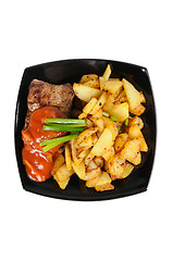 Image showing Grilled meat and  fried  potatoes  on a plate