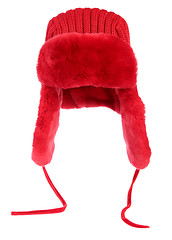 Image showing Red fur cap on a white background